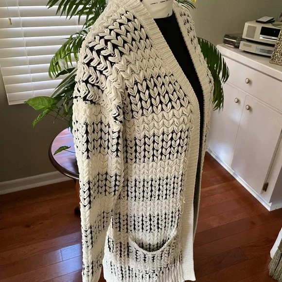 NWT Sienna Sky Black and Cream long cotton Knit Cardigan. Extremely soft. - Picture 2 of 4